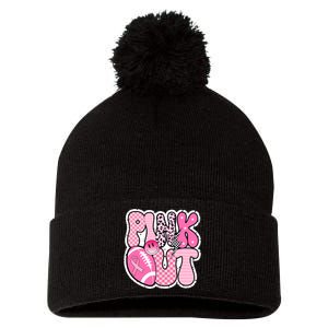 Pink Out Football Team Breast Cancer Awareness Pom Pom 12in Knit Beanie