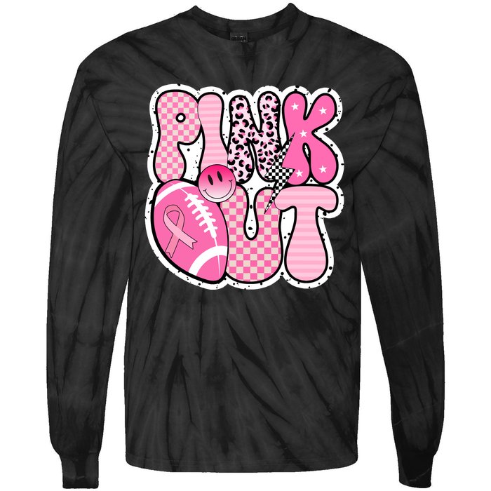 Pink Out Football Team Breast Cancer Awareness Tie-Dye Long Sleeve Shirt