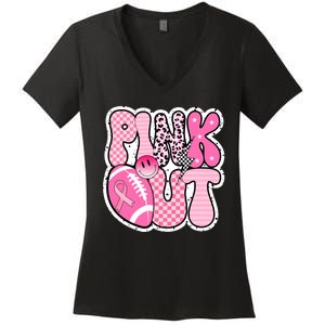 Pink Out Football Team Breast Cancer Awareness Women's V-Neck T-Shirt