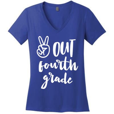 Peace Out Fourth Grade Last Day Of School 4Th Grad Meaningful Gift Women's V-Neck T-Shirt