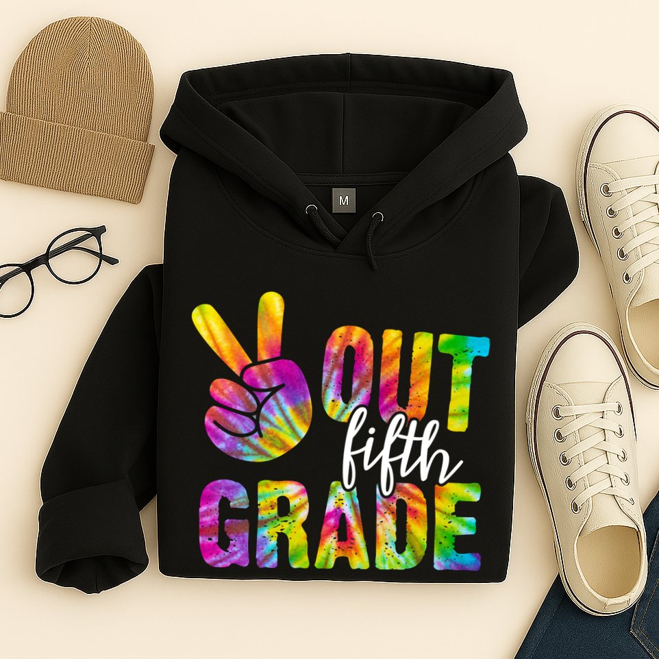 Peace Out Fifth Grade Colorful Hoodie