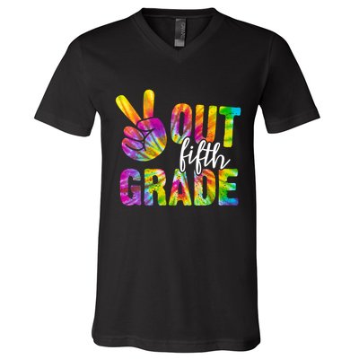 Peace Out Fifth Grade Colorful V-Neck T-Shirt