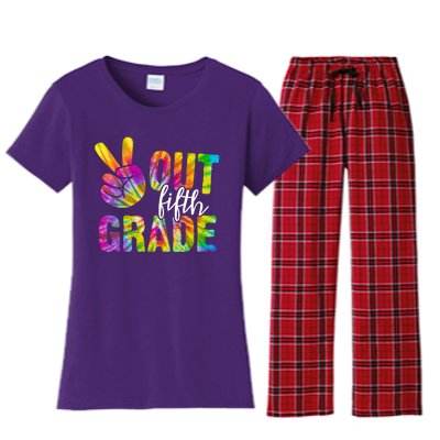 Peace Out Fifth Grade Colorful Women's Flannel Pajama Set