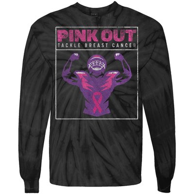 Pin.K Out Football Team Tackle Breast Cancer Awareness Month Tie-Dye Long Sleeve Shirt