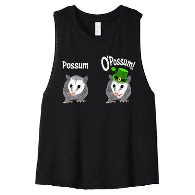 Possum O’Possum Funny Opossum St Patrick’s Day Irish Pun Women's Racerback Cropped Tank