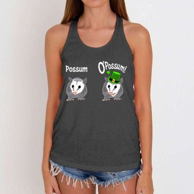 Possum O’Possum Funny Opossum St Patrick’s Day Irish Pun Women's Knotted Racerback Tank