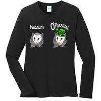 Possum O’Possum Funny Opossum St Patrick’s Day Irish Pun Ladies Long Sleeve Shirt