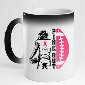 Pink Out Football Team Fight Breast Cancer Awareness 11oz Black Color Changing Mug