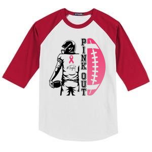 Pink Out Football Team Fight Breast Cancer Awareness Kids Colorblock Raglan Jersey