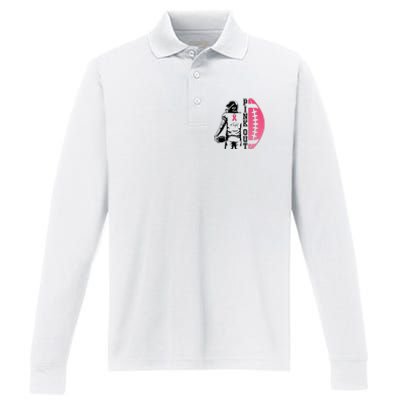 Pink Out Football Team Fight Breast Cancer Awareness Performance Long Sleeve Polo