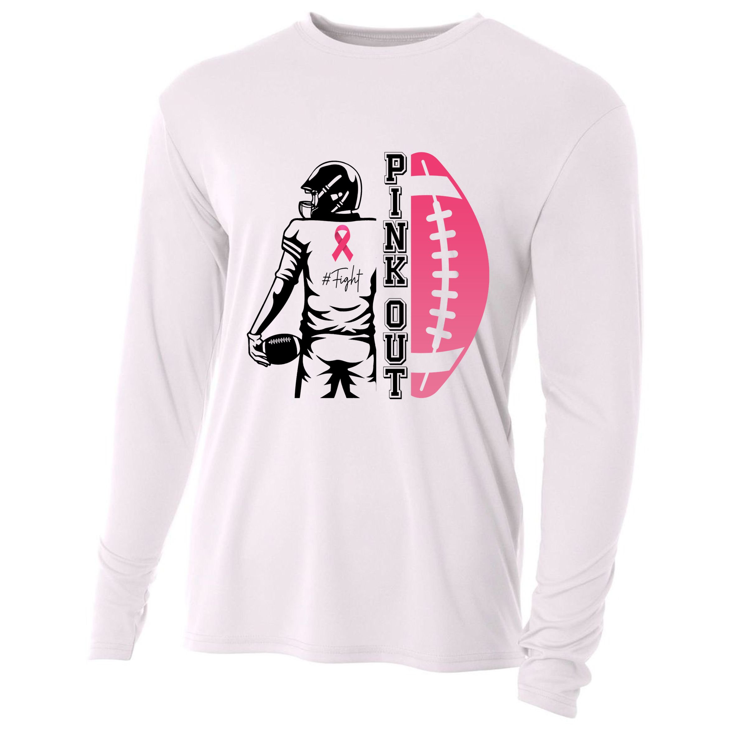 Pink Out Football Team Fight Breast Cancer Awareness Cooling Performance Long Sleeve Crew