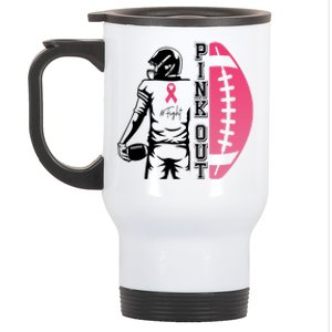 Pink Out Football Team Fight Breast Cancer Awareness Stainless Steel Travel Mug