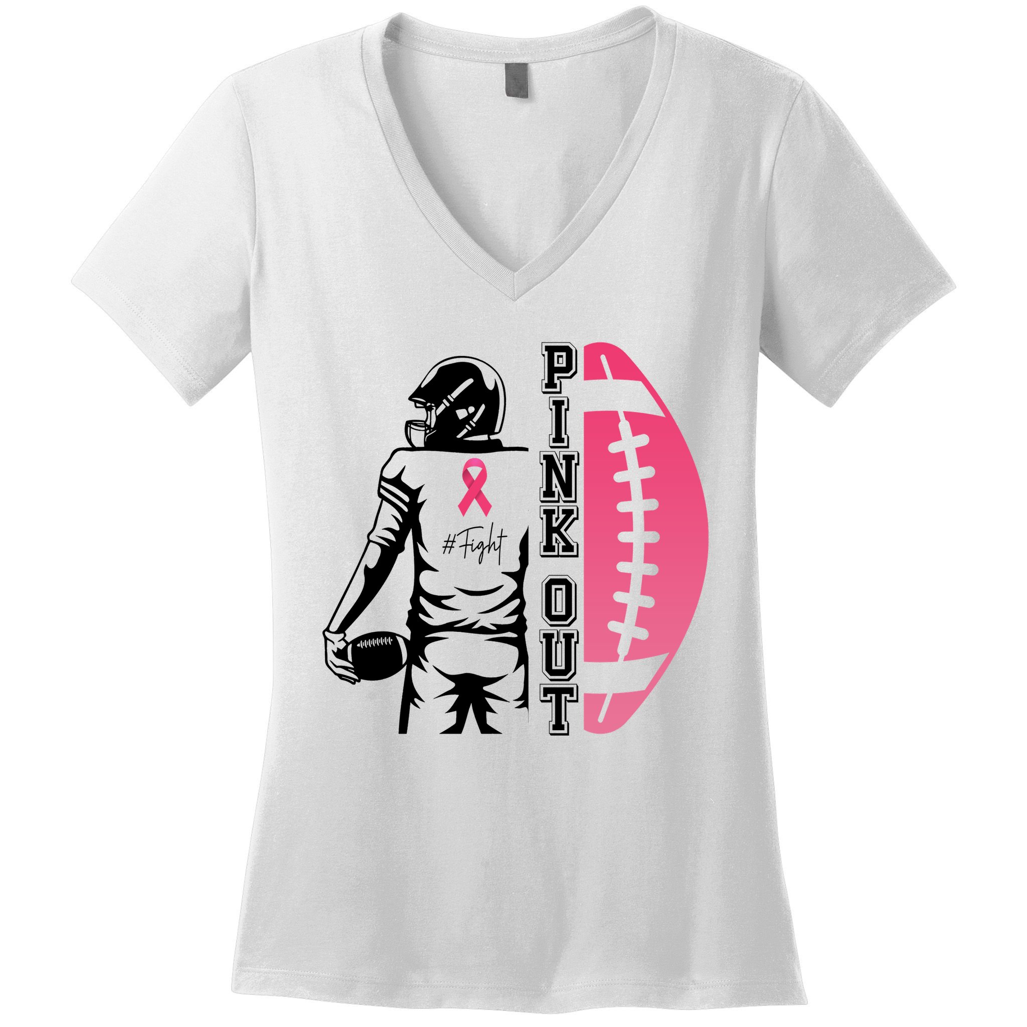 Pink Out Football Team Fight Breast Cancer Awareness Women's V-Neck T-Shirt