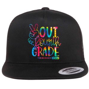 Peace Out Fourth Grade Graduation Tie Dye Last Day Of School Flat Bill Trucker Hat