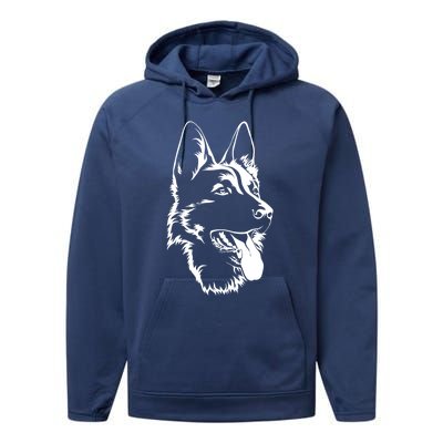 Portrait Of Ger Shepherd For Dog Owners Gift Performance Fleece Hoodie