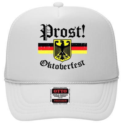 Prost Oktoberfest German Flag Crest Eagle Bavarian High Crown Mesh Back Trucker Hat