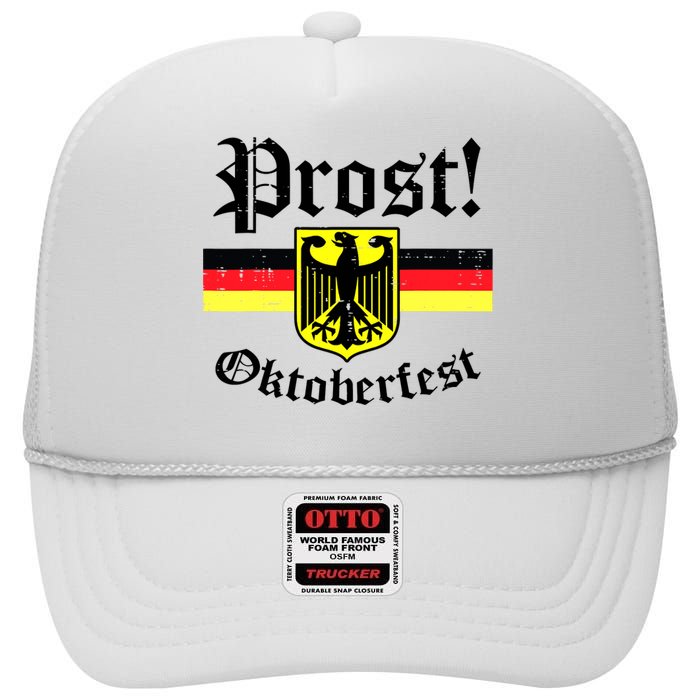 Prost Oktoberfest German Flag Crest Eagle Bavarian High Crown Mesh Back Trucker Hat