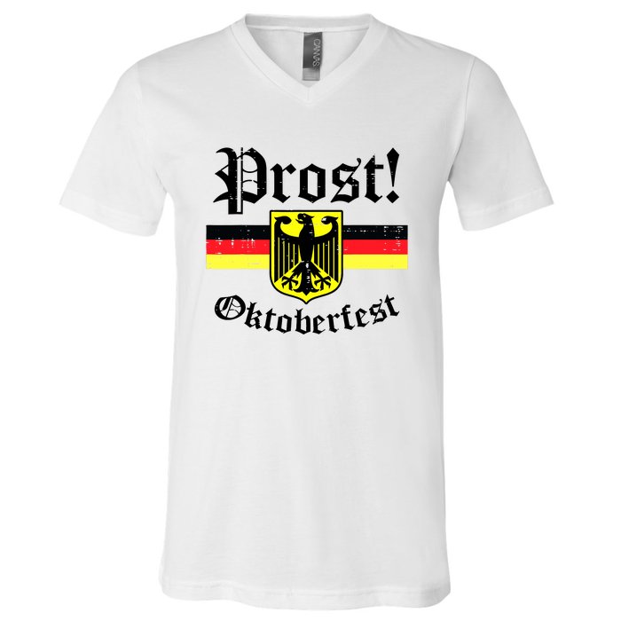 Prost Oktoberfest German Flag Crest Eagle Bavarian V-Neck T-Shirt