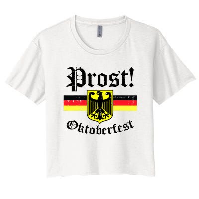 Prost Oktoberfest German Flag Crest Eagle Bavarian Women's Crop Top Tee