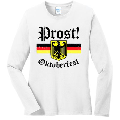 Prost Oktoberfest German Flag Crest Eagle Bavarian Ladies Long Sleeve Shirt