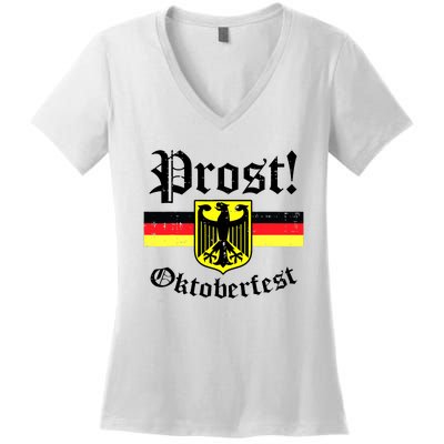 Prost Oktoberfest German Flag Crest Eagle Bavarian Women's V-Neck T-Shirt