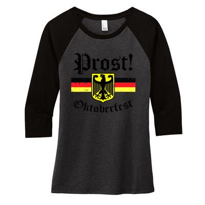 Prost Oktoberfest German Flag Crest Eagle Bavarian Women's Tri-Blend 3/4-Sleeve Raglan Shirt