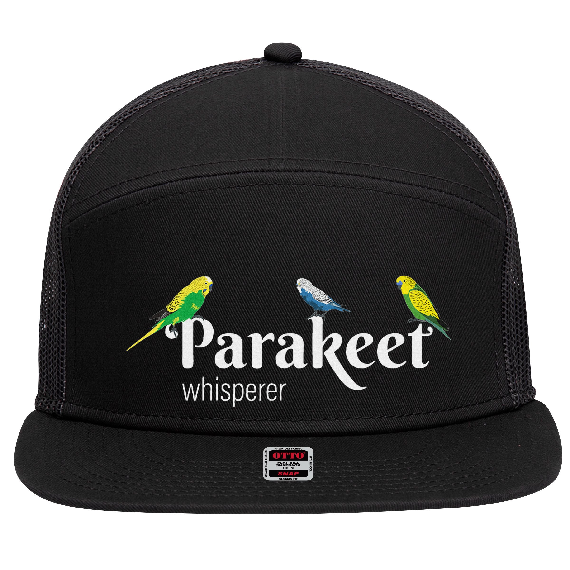 Parakeet Owner Gift Bird Lover Parakeet Whisperer 7 Panel Mesh Trucker Snapback Hat