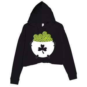 Pot Of Gold Irish Clover With Pickleball Sport Crop Fleece Hoodie