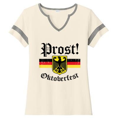 Prost Oktoberfest German Flag Crest Eagle Bavarian Ladies Halftime Notch Neck Tee