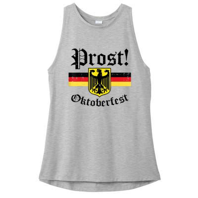 Prost Oktoberfest German Flag Crest Eagle Bavarian Ladies PosiCharge Tri-Blend Wicking Tank