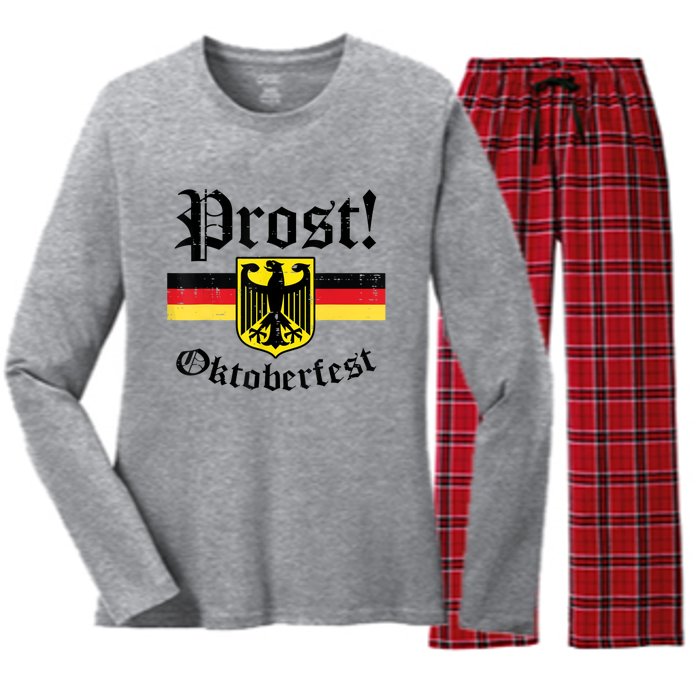 Prost Oktoberfest German Flag Crest Eagle Bavarian Women's Long Sleeve Flannel Pajama Set 