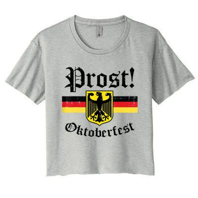 Prost Oktoberfest German Flag Crest Eagle Bavarian Women's Crop Top Tee