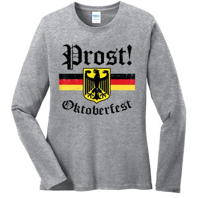 Prost Oktoberfest German Flag Crest Eagle Bavarian Ladies Long Sleeve Shirt