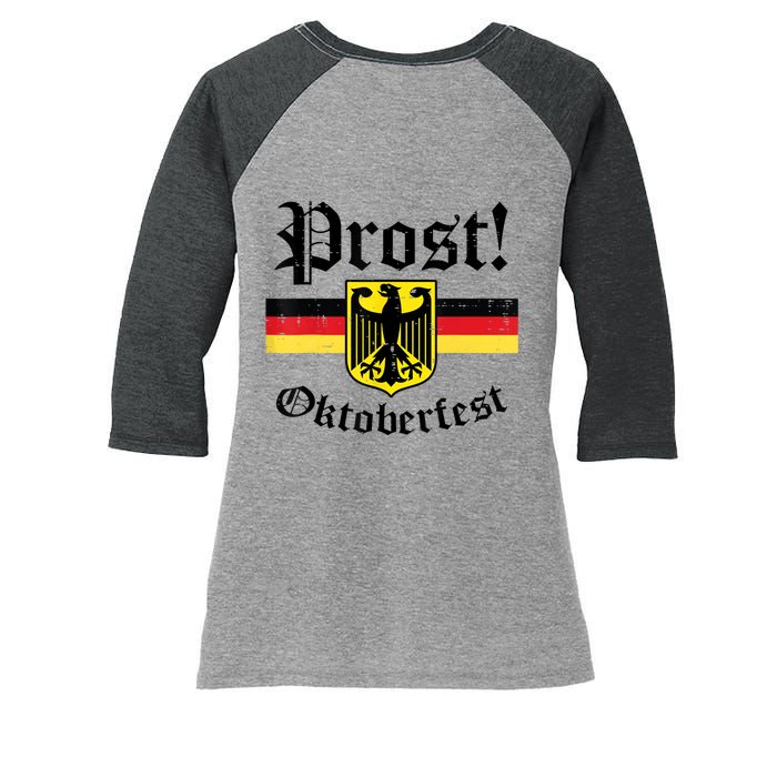 Prost Oktoberfest German Flag Crest Eagle Bavarian Women's Tri-Blend 3/4-Sleeve Raglan Shirt