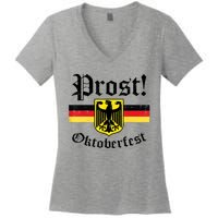 Prost Oktoberfest German Flag Crest Eagle Bavarian Women's V-Neck T-Shirt