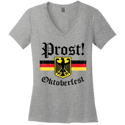 Prost Oktoberfest German Flag Crest Eagle Bavarian Women's V-Neck T-Shirt