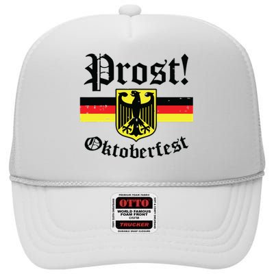 Prost Oktoberfest German Flag Crest Eagle Bavarian High Crown Mesh Back Trucker Hat