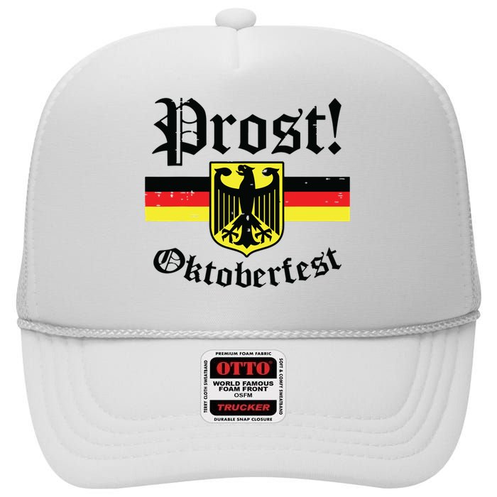 Prost Oktoberfest German Flag Crest Eagle Bavarian High Crown Mesh Back Trucker Hat