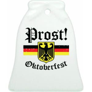 Prost Oktoberfest German Flag Crest Eagle Bavarian Ceramic Bell Ornament