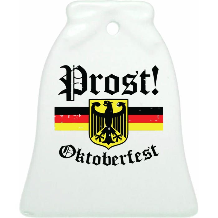 Prost Oktoberfest German Flag Crest Eagle Bavarian Ceramic Bell Ornament