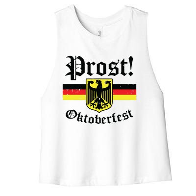 Prost Oktoberfest German Flag Crest Eagle Bavarian Women's Racerback Cropped Tank