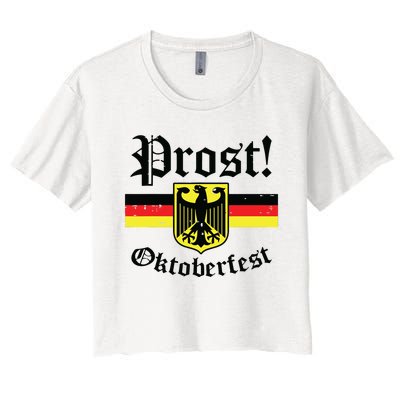 Prost Oktoberfest German Flag Crest Eagle Bavarian Women's Crop Top Tee