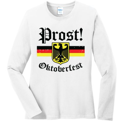 Prost Oktoberfest German Flag Crest Eagle Bavarian Ladies Long Sleeve Shirt