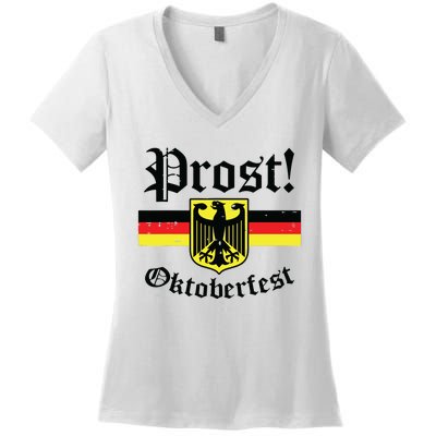 Prost Oktoberfest German Flag Crest Eagle Bavarian Women's V-Neck T-Shirt