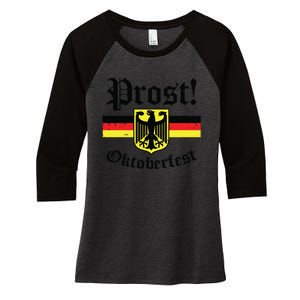 Prost Oktoberfest German Flag Crest Eagle Bavarian Women's Tri-Blend 3/4-Sleeve Raglan Shirt