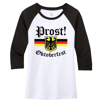 Prost Oktoberfest German Flag Crest Eagle Bavarian Women's Tri-Blend 3/4-Sleeve Raglan Shirt