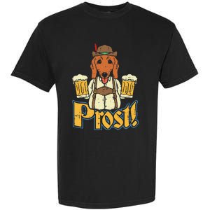 Prost Oktoberfest German Dachshund Dog Drinking Beer Garment-Dyed Heavyweight T-Shirt