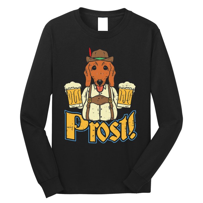 Prost Oktoberfest German Dachshund Dog Drinking Beer Long Sleeve Shirt