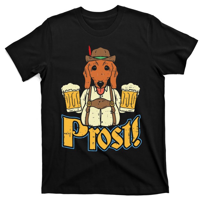 Prost Oktoberfest German Dachshund Dog Drinking Beer T-Shirt