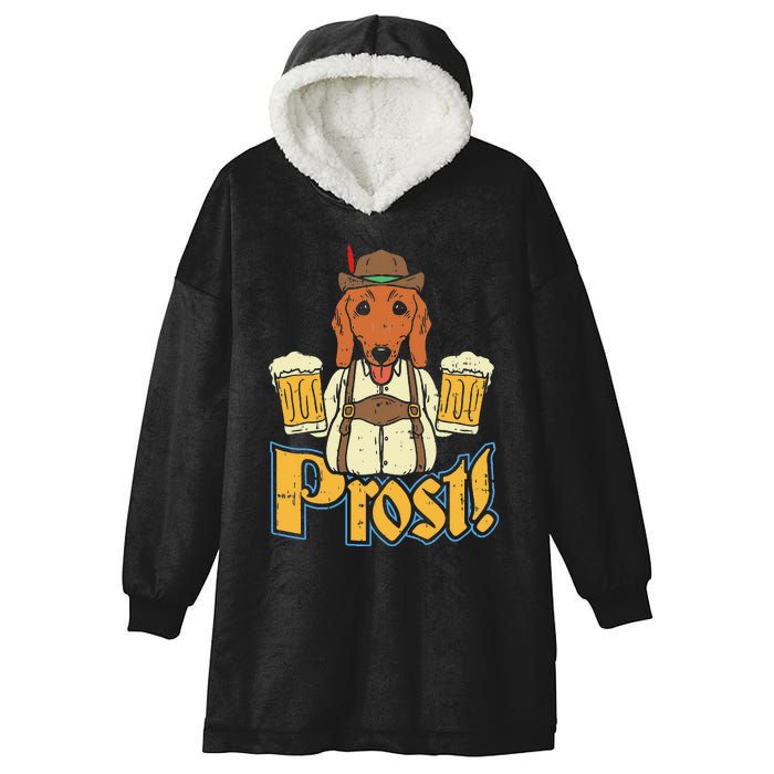 Prost Oktoberfest German Dachshund Dog Drinking Beer Hooded Wearable Blanket